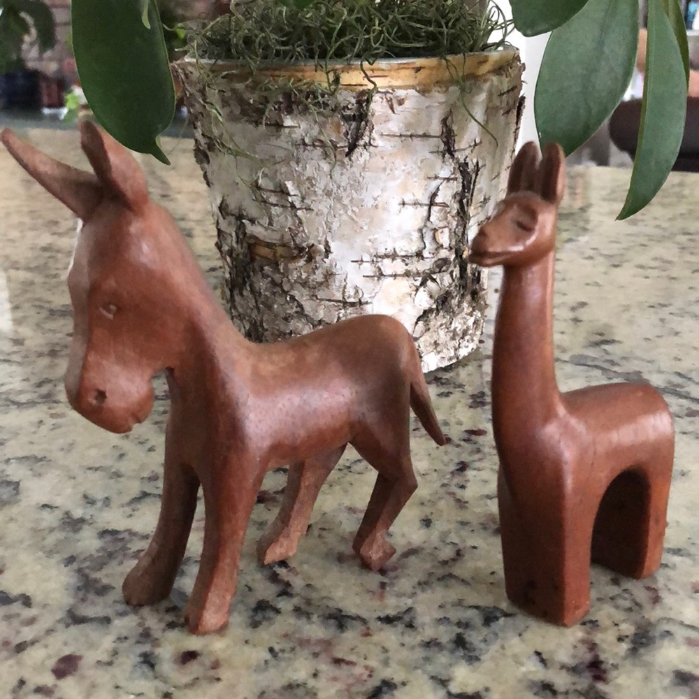 Hand carved wooden Donkey and Llama